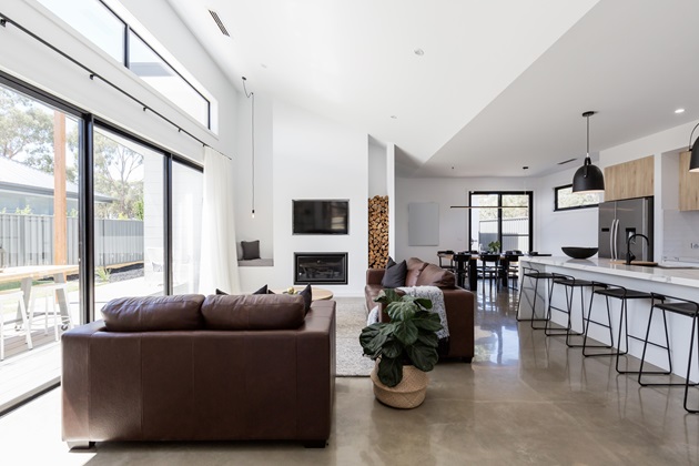 Sleek polished concrete floor in a modern Maitland living room