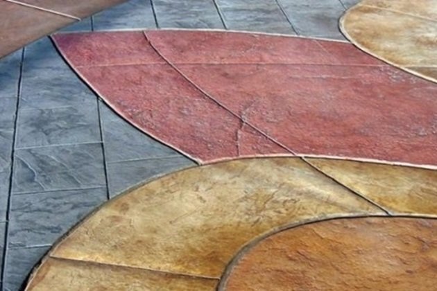 Winding garden walkway made of multi-coloured concrete sections